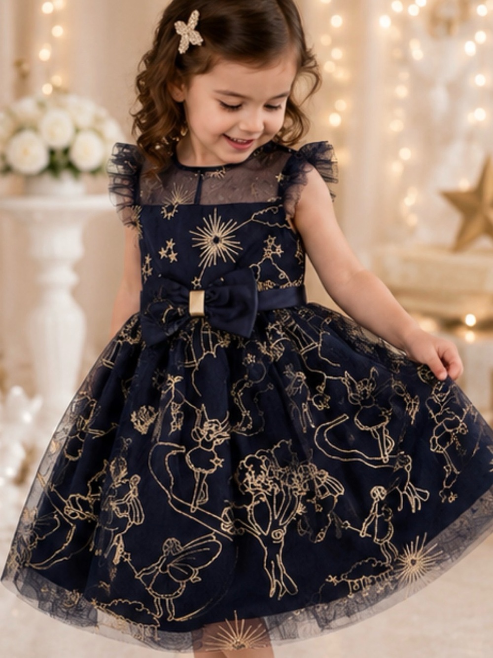 ✨Beautiful Navy & Gold Girls’ Dress - Fairytale/Special Occasion✨